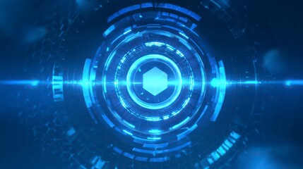 Cybernetic Tech Nexus: A mesmerizing close-up of a digital interface, showcasing a complex network of illuminated circles and lines against a dark background, evoking a sense of advanced technology.