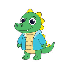 Happy Crocodile Cartoon Wearing Stylish Jacket Illustration