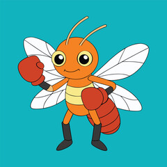 Cute Mosquito Boxer Cartoon with Boxing Gloves Illustration