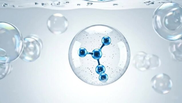 Cosmetic Essence, Liquid bubble, Molecule inside Liquid Bubble on water background.
