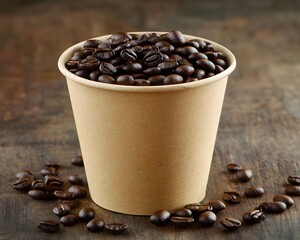 Roasted Coffee Beans in Paper Cup on Wood