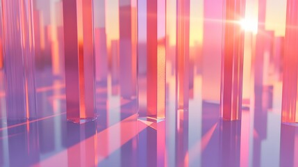Abstract Glass Pillars Sunset Glow Pink Orange Background