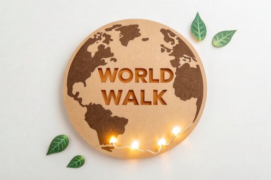 Conceptual minimalist globe with WORLD WALK lights