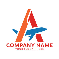 Letter A Airplane Logo Template Vector Icon Illustration, Travel and Aviation Concept