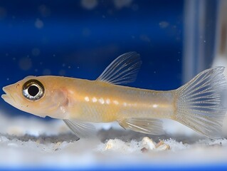 Closeup of Small Pale Brown Fish in Aquarium, Aquatic Life, Detailed Fins, Underwater Photography