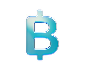Glossy blue 3D Thai Baht currency symbol, isolated, representing finance. 3d illustration