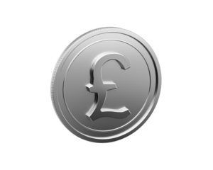 Shiny silver British Pound coin, representing finance, wealth, and economy.