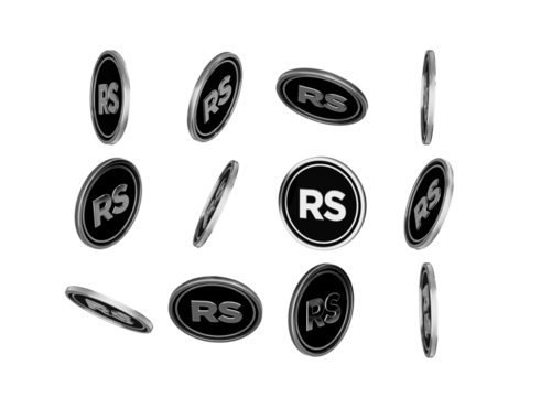 Falling silver Brazilian Real RS coins. Finance, wealth, and economy concept.