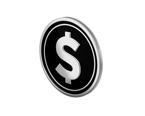 Shining silver dollar coin on black, representing finance and wealth.