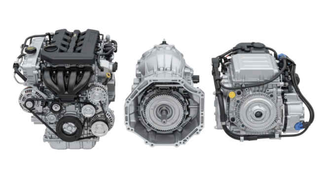 Modern Automotive Powertrain Components Isolated Transparent Background