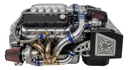 Realistic High Performance Car Engine Isolated on Transparent Background