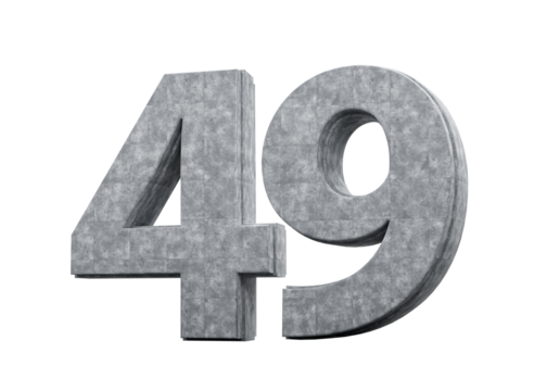 Concrete Number Forty Nine 49 Digit Made Of Grey Concrete Stone White 3d Illustration
