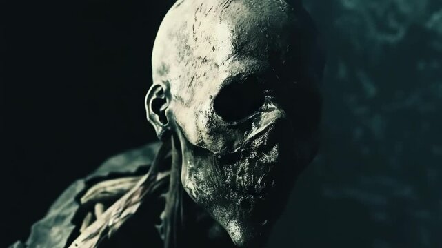 Zombie wandering in street with dramatic lighting on Halloween