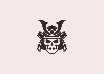 A fierce samurai head skull logo, combining warrior honor and death symbolism in a bold, intimidating line art composition