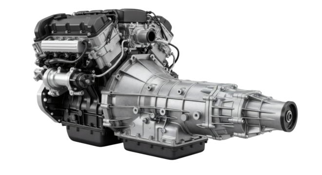 Realistic Car Engine and Transmission PNG Isolated