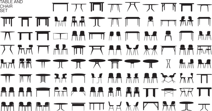 table and chair Collection silhouettes simple line art icons modern furniture design set