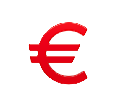 A striking red glossy 3D Euro symbol representing finance, and European currency. 3d illustration