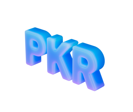 Vibrant 3D PKR currency symbol in modern blue and purple gradient, floating. 3d illustration