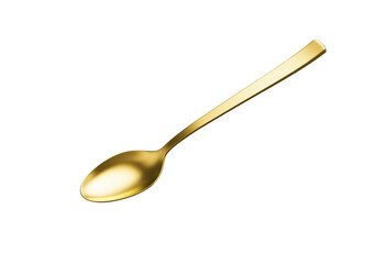A shiny golden spoon with a reflective surface, slender handle and oval bowl. 3D Illustration.