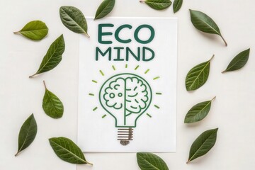 Eco Mind Concept with Brain Icon Glowing among Leaves