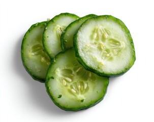 Stacked cucumber slices against white background (1)