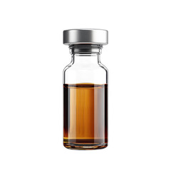 Liquid in glass vial on transparent background