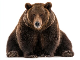 Fototapeta premium Brown bear sitting, front view, isolated on white