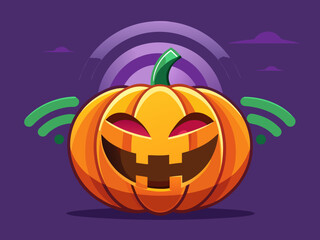 Spooky jack-o-lantern with glowing eyes and Wi- Fi signal
