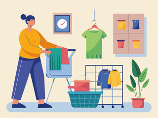 Woman with shopping cart in a store retail