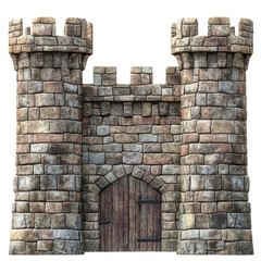 Stone castle with door on transparent background