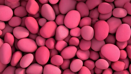 Close-up view of many rounded, pink stones