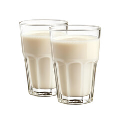 Two glasses filled milk on transparent background