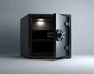 Fototapeta premium Open black security safe, illuminated interior