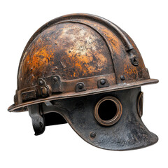 Old rusty diving helmet on transparent background