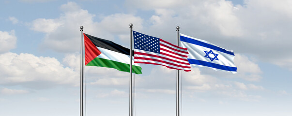 American Israel Palestine Peace agreement resolving a middle east crisis as a geopolitical conflict and ceasefire the Palestinian and Israeli people as a Middle Eastern Gaza talks security concept.