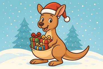 Kangaroo with Baby and Christmas Gifts