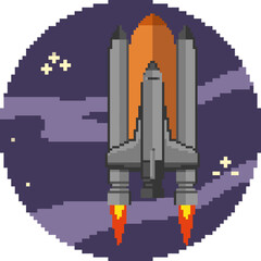 Pixel art rocket icon isolated on white background. Vector illustration