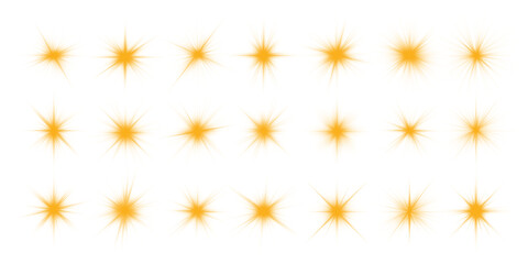 PNG pack of glowing yellow star lights. Radiant luminous sparkles and twinkling light particles. Abstract glowing texture for holiday, fantasy, or elegant background design. © Vitalii
