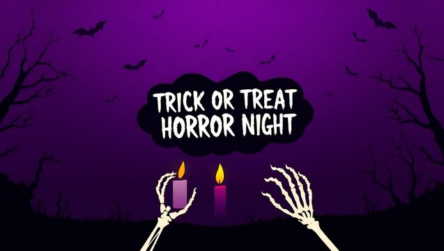 Halloween trick or treat horror night with skeleton hands and candles