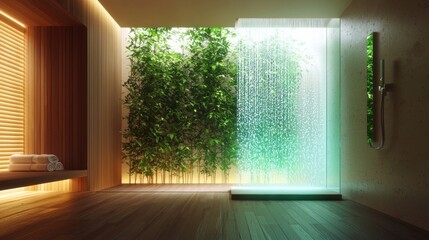 Fototapeta premium Spa bathroom Rain Shower Steam Luxurious spa bathroom with a rain shower and steam room, creating a complete spa experience