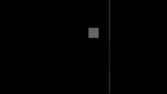 A minimalist abstract composition featuring a small dark gray square against a black background with a thin vertical gray line
