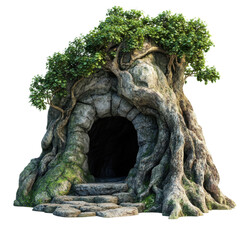 Entrance to stone grotto on transparent background