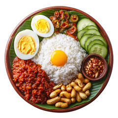A plate of nasi lemak on transparent background