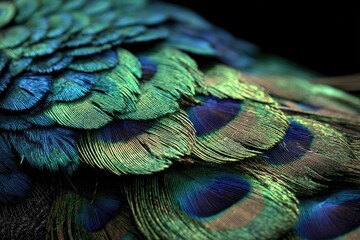 Obraz premium Close-up peacock feather display, vibrant colors