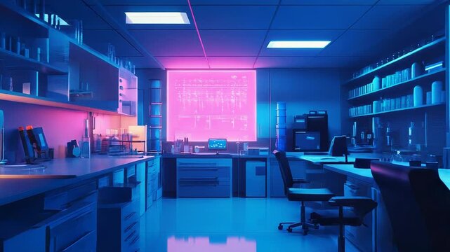 Futuristic biology laboratory showcasing advanced scientific research