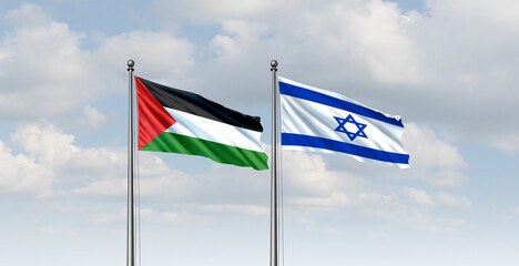 Israel Palestine Peace agreement resolving a middle east crisis as a geopolitical conflict and war between the Palestinian and Israeli ceasefire as a Middle Eastern Gaza talks security concept.