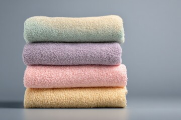 Stack of soft, pastel-colored bath towels