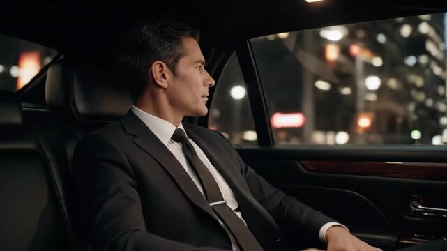successful businessman in his limousine