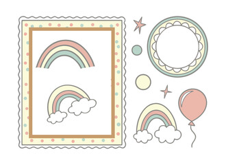 Vintage Floral Stamp Set Illustration with Ornate Decorative Elements