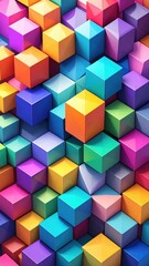 Obraz premium A vibrant and colorful arrangement of 3D cubes fills the frame, displaying a range of bright and saturated colors including shades of blue, green, yellow, orange, and purple, creating a playful and...